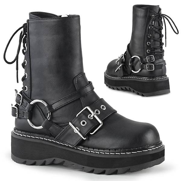 Demonia Women's Lilith-210 Platform Ankle Boots - Black Vegan Leather D7182-90US Clearance